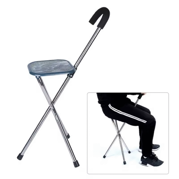 Bastone pieghevole a tre gambe con sedile