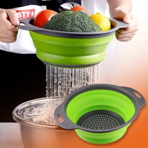 Pratica ciotola pieghevole in silicone con colino 2 in 1 (2 pezzi)
