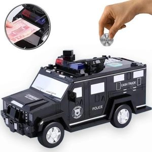 Divertente salvadanaio elettronico a forma di auto della polizia